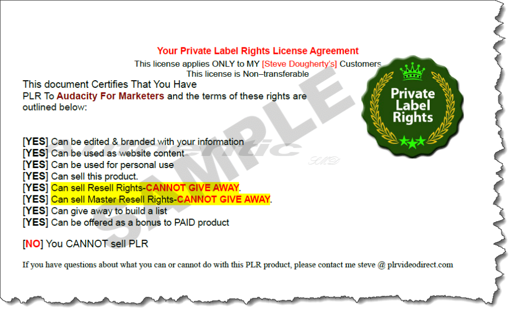 Audacity For Marketers Sample PLR License Image