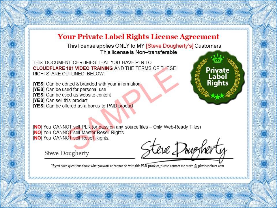 Cloudflare 101 White Label PLR Training Videos Sample License