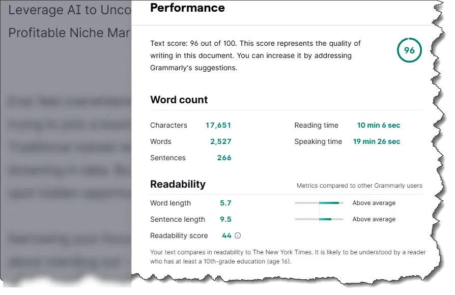 Leverage AI to Uncover Profitable Niche Markets Grammarly Score