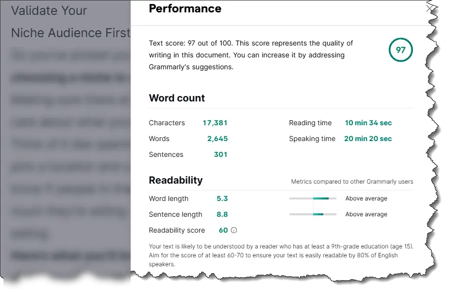 Validate Your Niche Audience First Grammarly Score